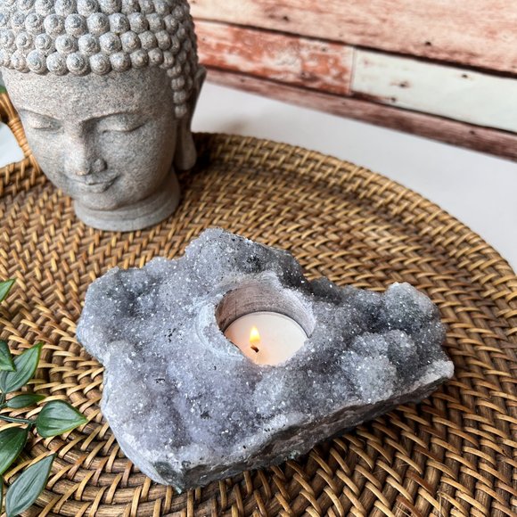 Other - X-Large Crystalized Amethyst Cluster Candle Tea Light Holder  - Crystal Decor